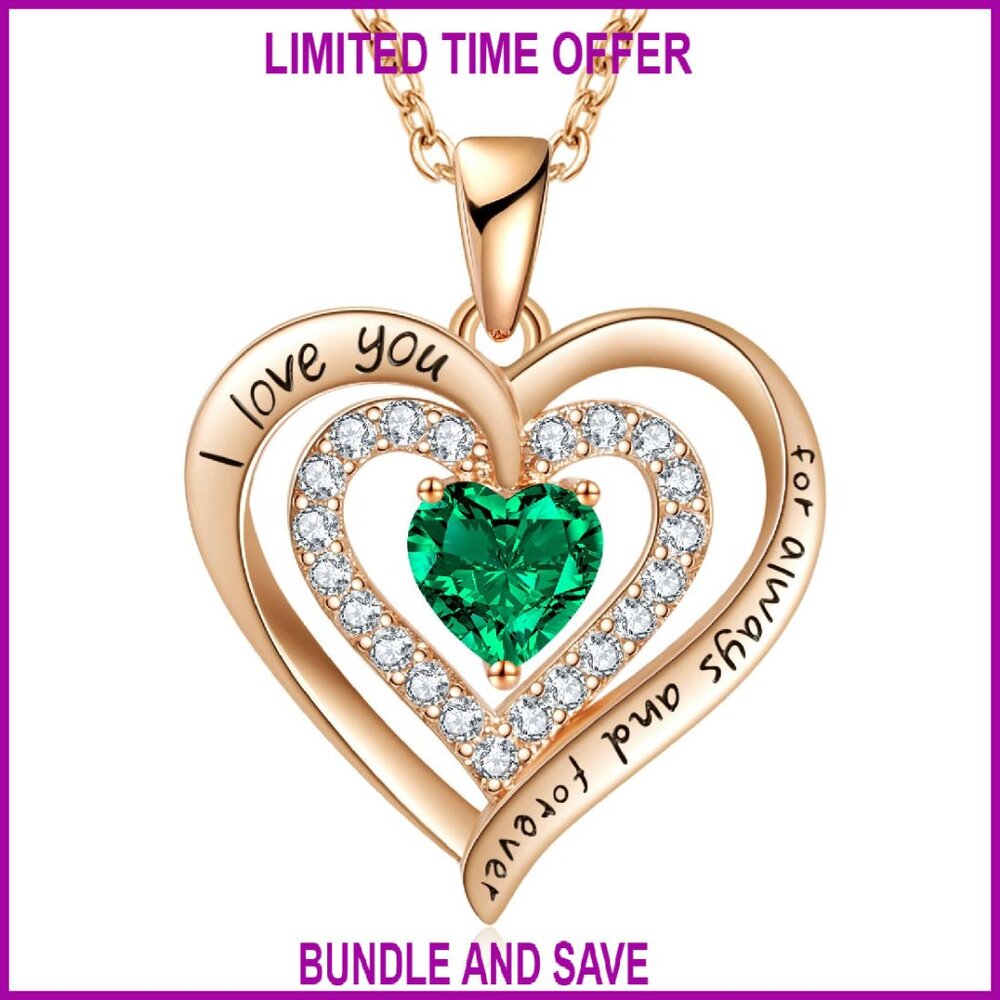 Double Heart Birthstone Necklace With Cubic Zirconia Pendant 186 Chain